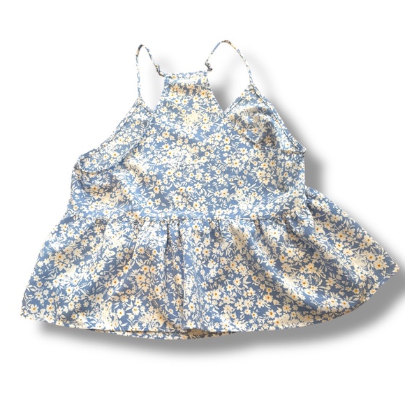 Everly Blue Floral Tank Size Medium Women's Spaghetti Strap Racer Back N… - Picture 3 of 6